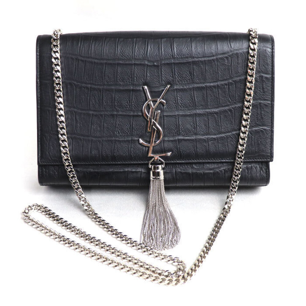 SAINT LAURENT PARIS Kate Tassel Shoulder Bag Black Embossed Leather